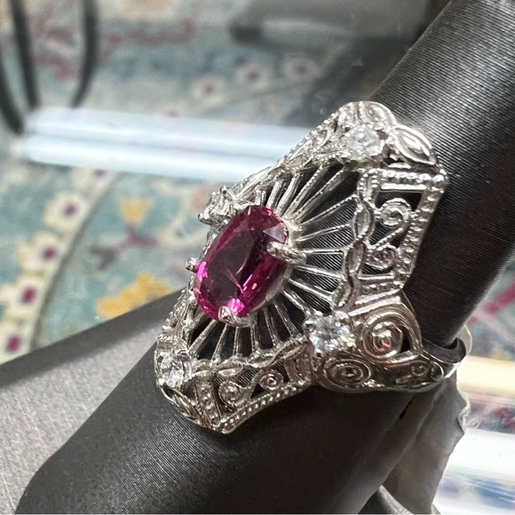 14k White Gold Diamond & Ruby Ring - Picture 6 of 7